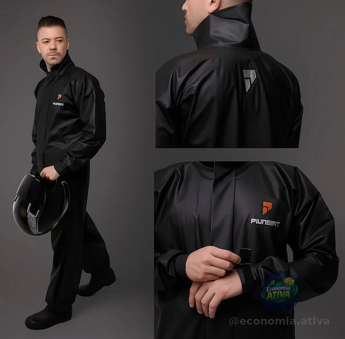 Capa De Chuva Pvc Motoqueiro Impermeável Reforçada Pioneira Preto-laranja Gg