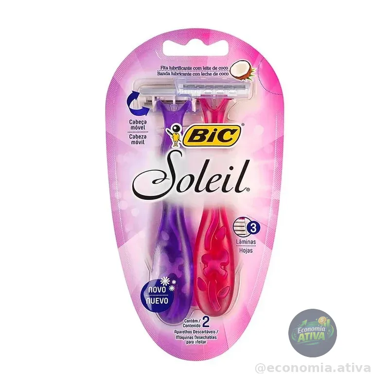 BIC Aparelho De Depilar Soleil Rosa E Roxo Com Fita Lubrificante De Óleo De Coco 919463 2 Unidades