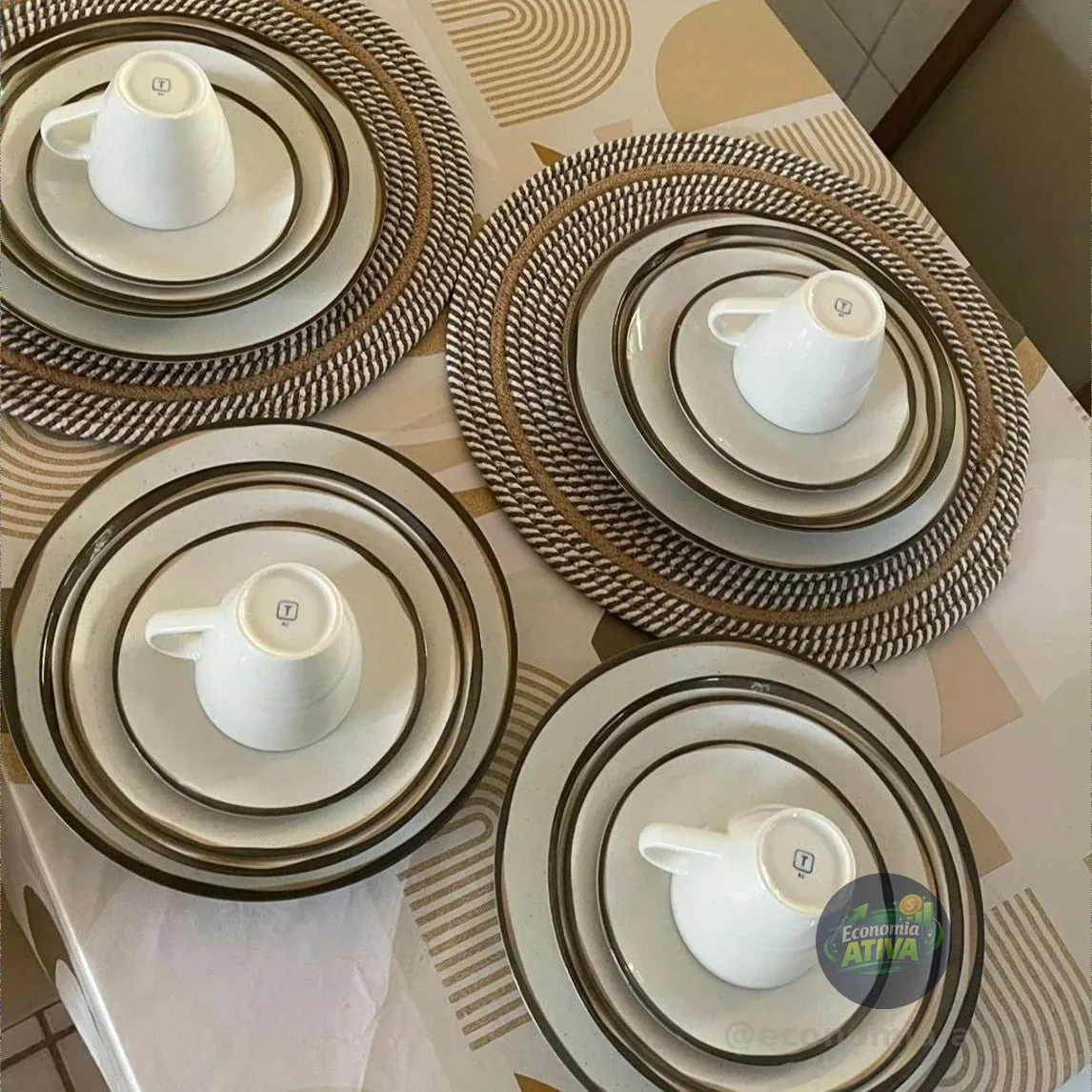 Aparelho De Jantar Canyon Em Porcelana Decorada 20 Peças Tramontina Off-white/branco/bege/marrom Filete