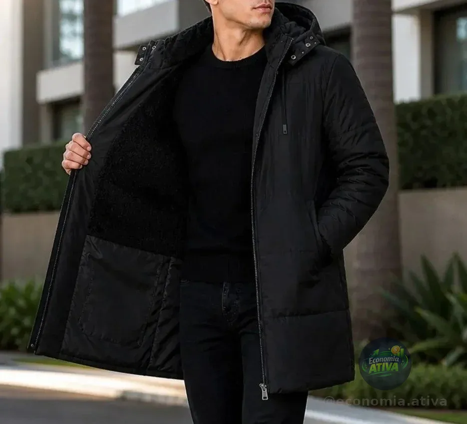 Sobretudo Masculino Jaqueta Puffer Bobojaco Comprido Capuz