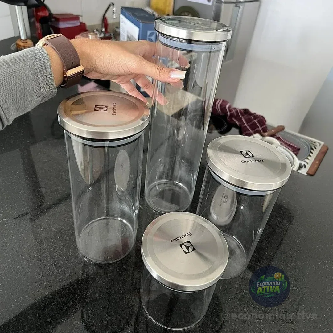 Electrolux Kit Potes Herméticos De Vidro Com Tampa Inox 4 Unidades Transparente