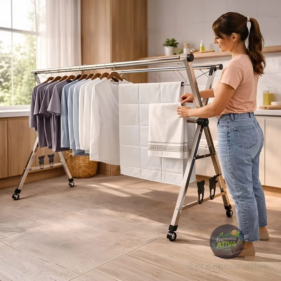 Varal De Chão Grande De Roupas 3 Níveis Dobrável Branco