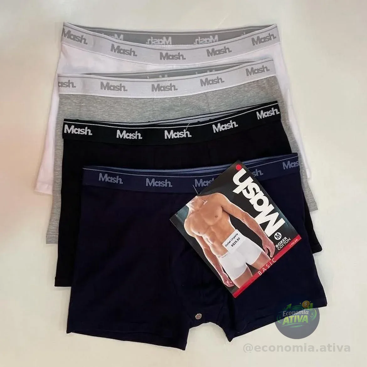 Kit 4 Cuecas Boxer Cotton Elástico Algodão Conforto Mash