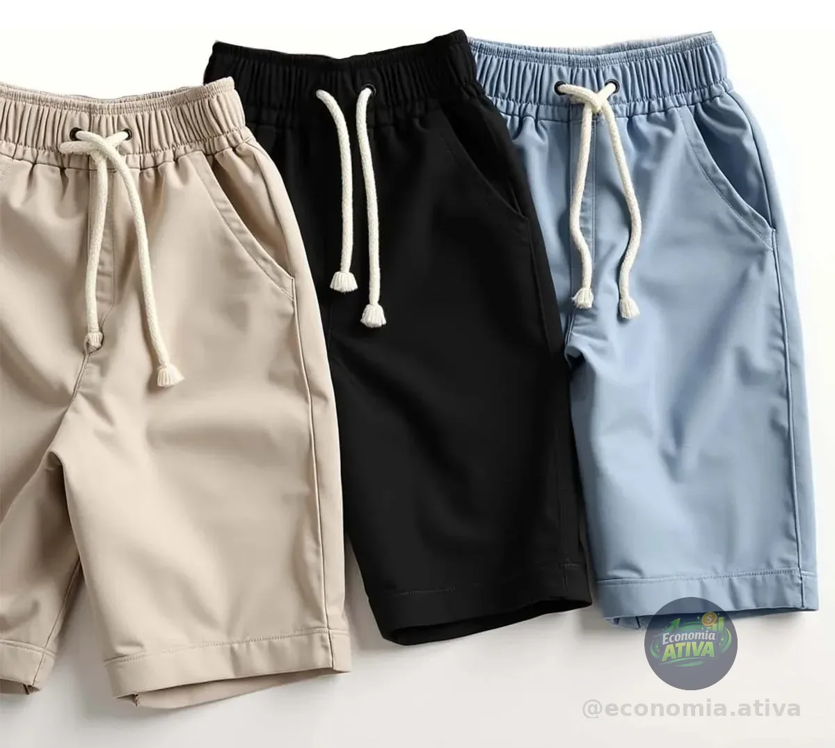 Kit 3 Shorts Linho Bermuda Masculina Estilo Urbano Cadarço
