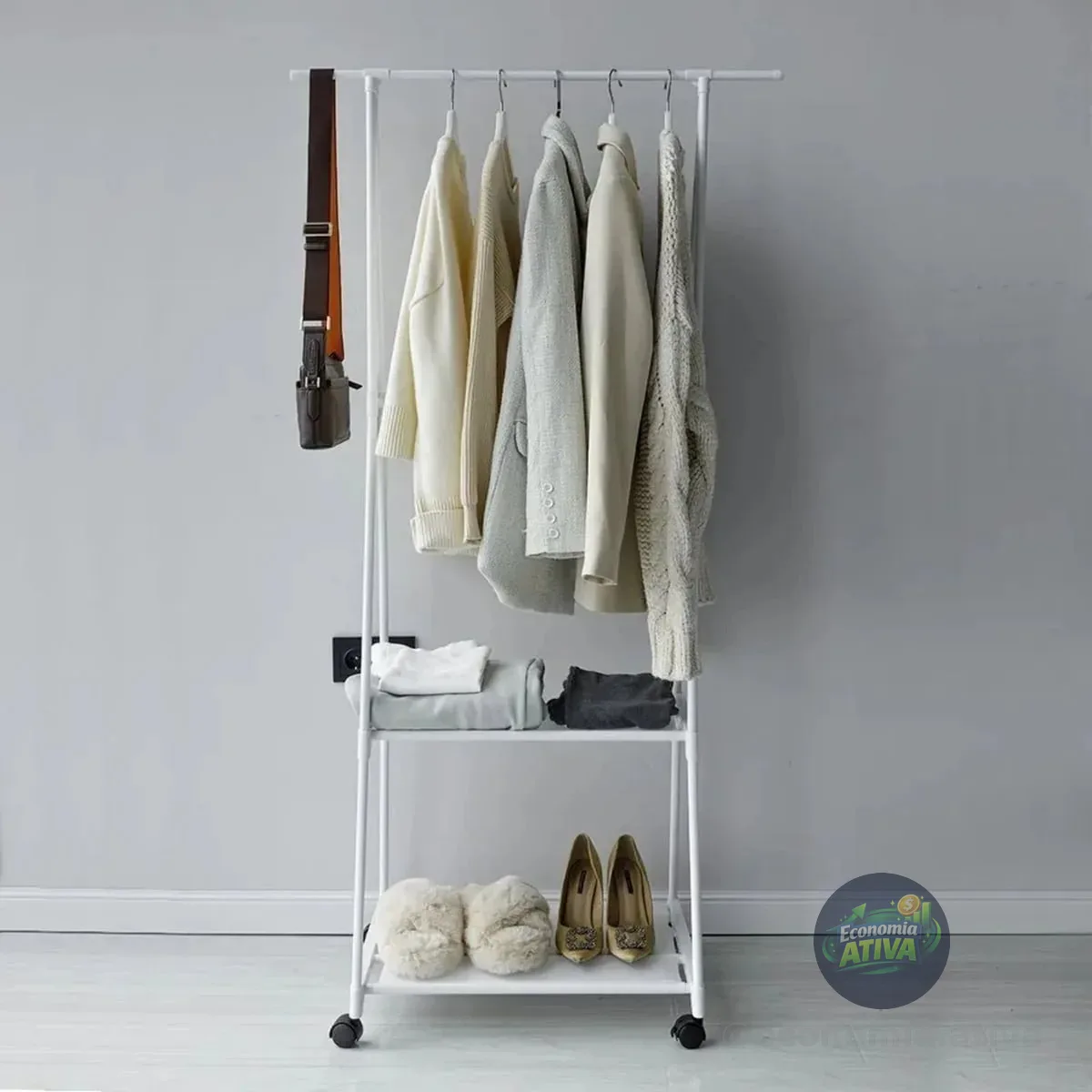 Arara De Roupas Cabideiro Sapateira Loja Prateleira Quarto Cor Branco
