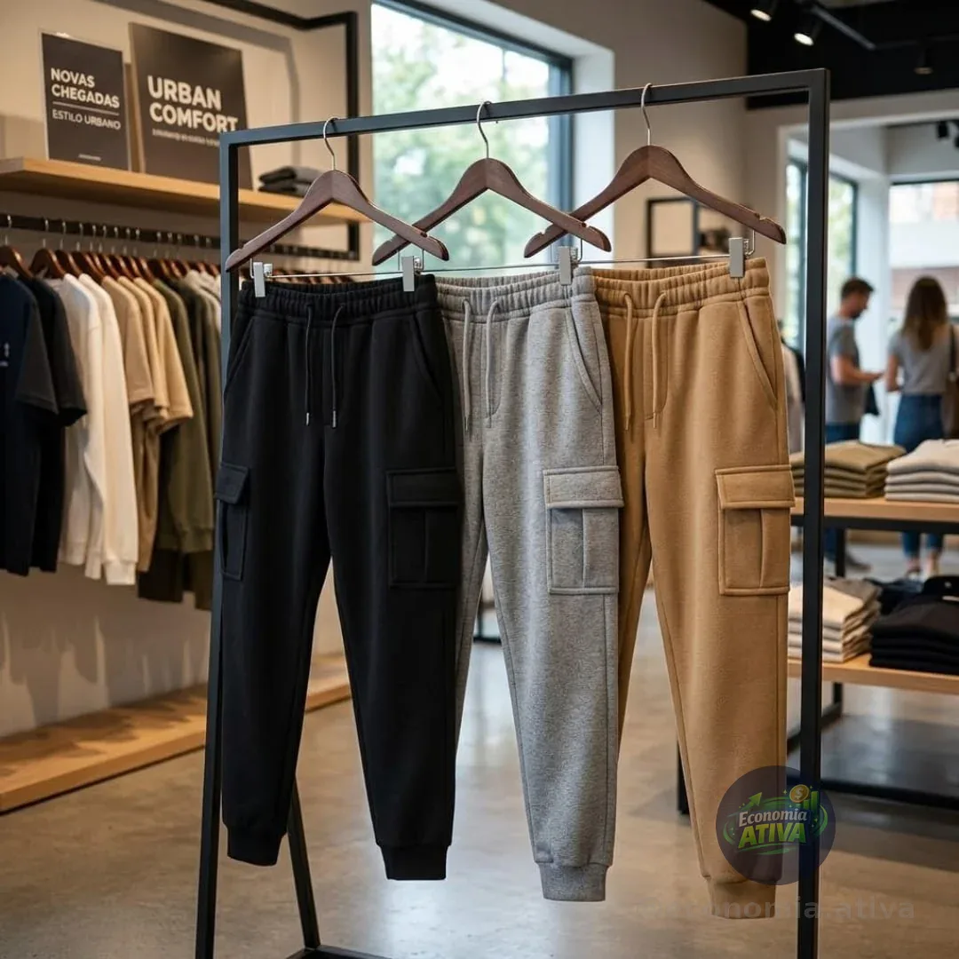 Kit Com 3 Calças Cargo Moletom Menino Estilo Tendência