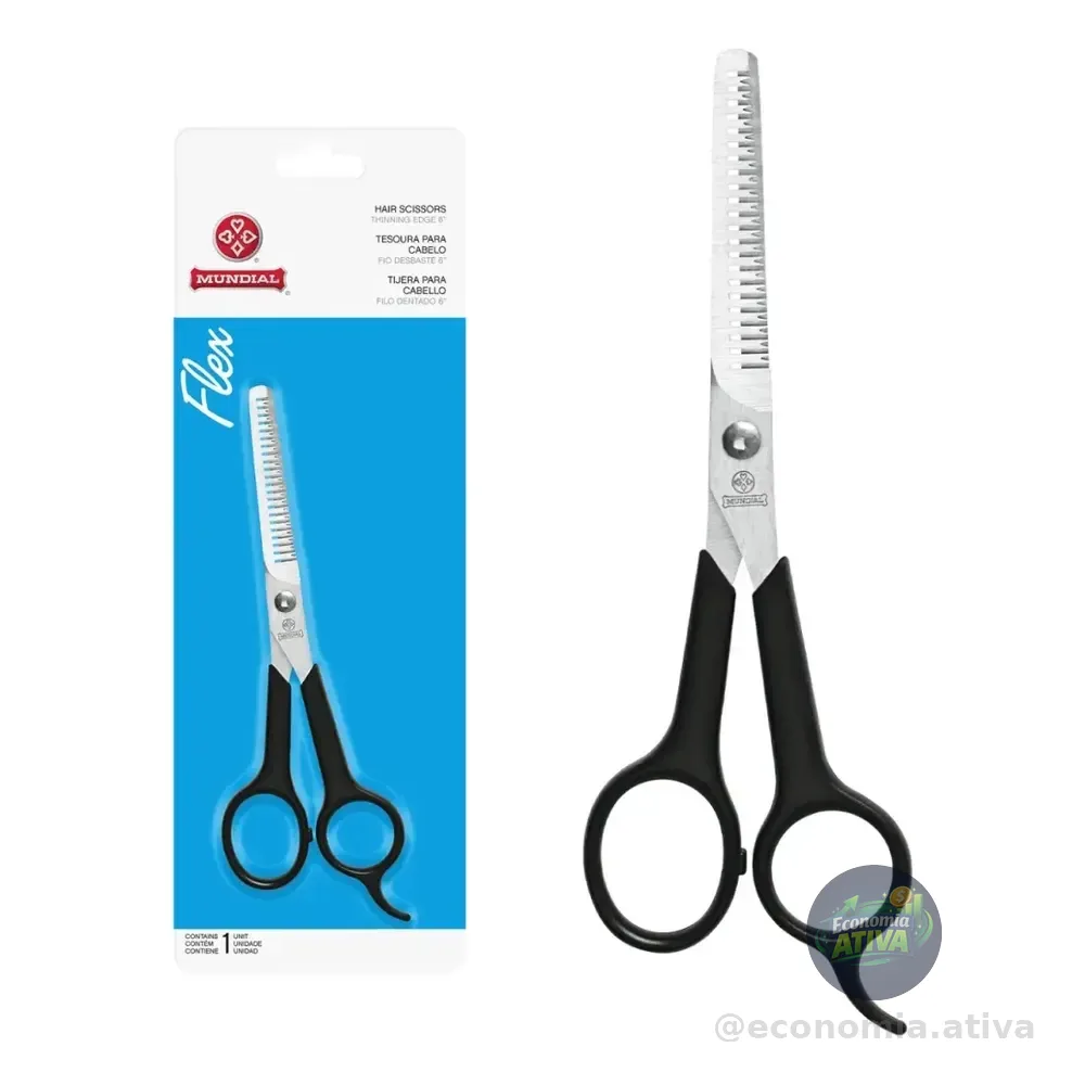 Tesoura Cabelo Desbastar 6 Flex 753-6 Profissional Mundial Preto