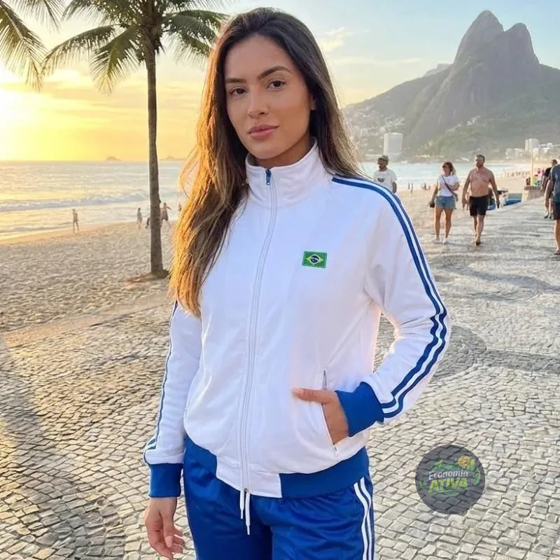 Jaqueta Feminina Casaco Manga Longa Tendência Brasil Copa Branco M