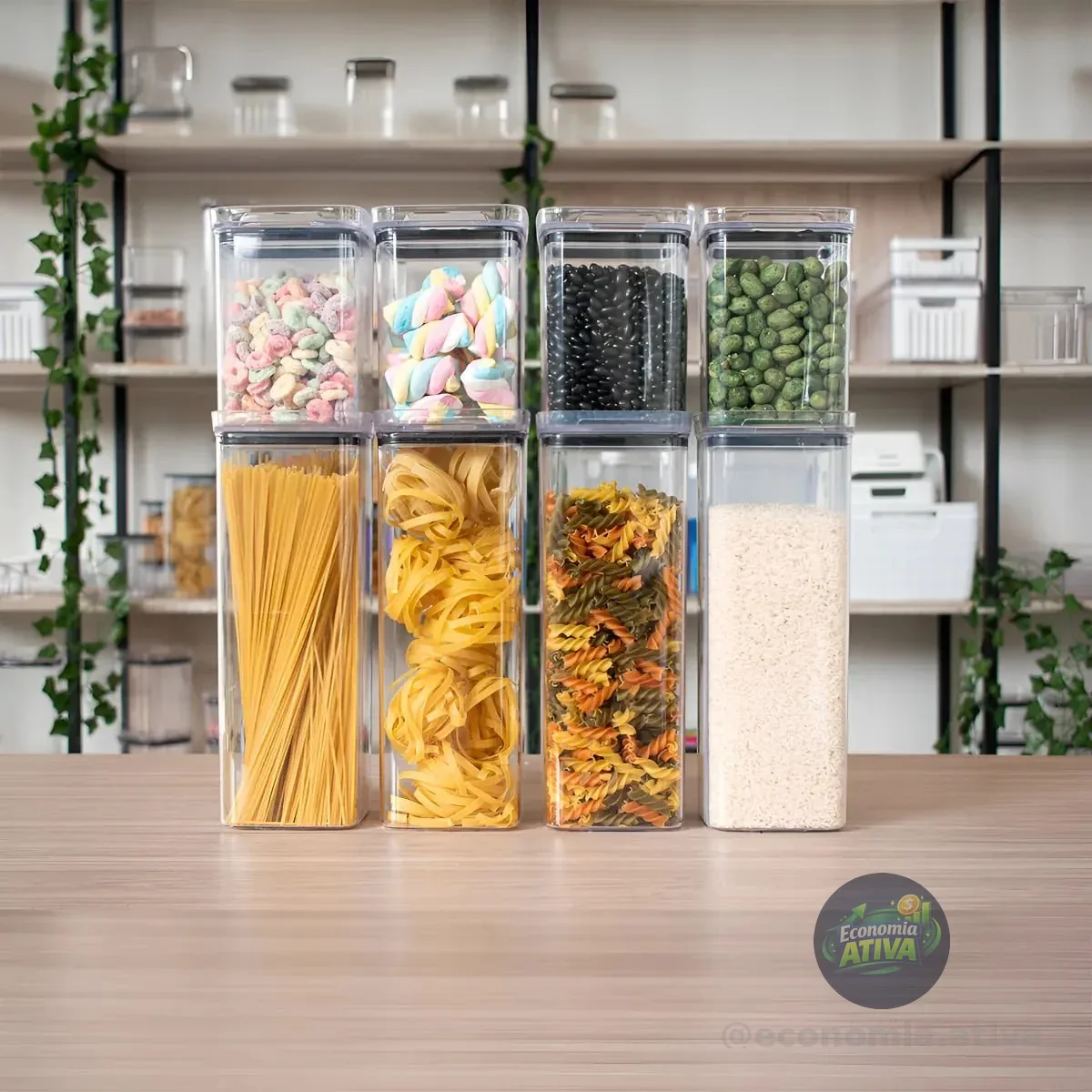 Kit 8 Potes Herméticos Mantimentos Quadrado Cozinha Tampa Vedação Hermética Amobox