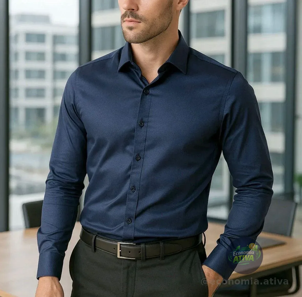 Camisa Social Masculina Slim Fit Premium Passa Facil Branco Liso M