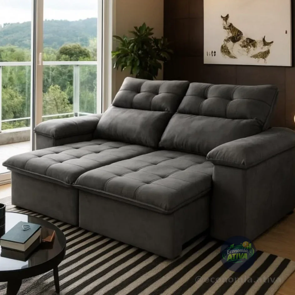 Sofá Retrátil/reclinável King House Verona 1,50m Velut Cinza C/ Molas