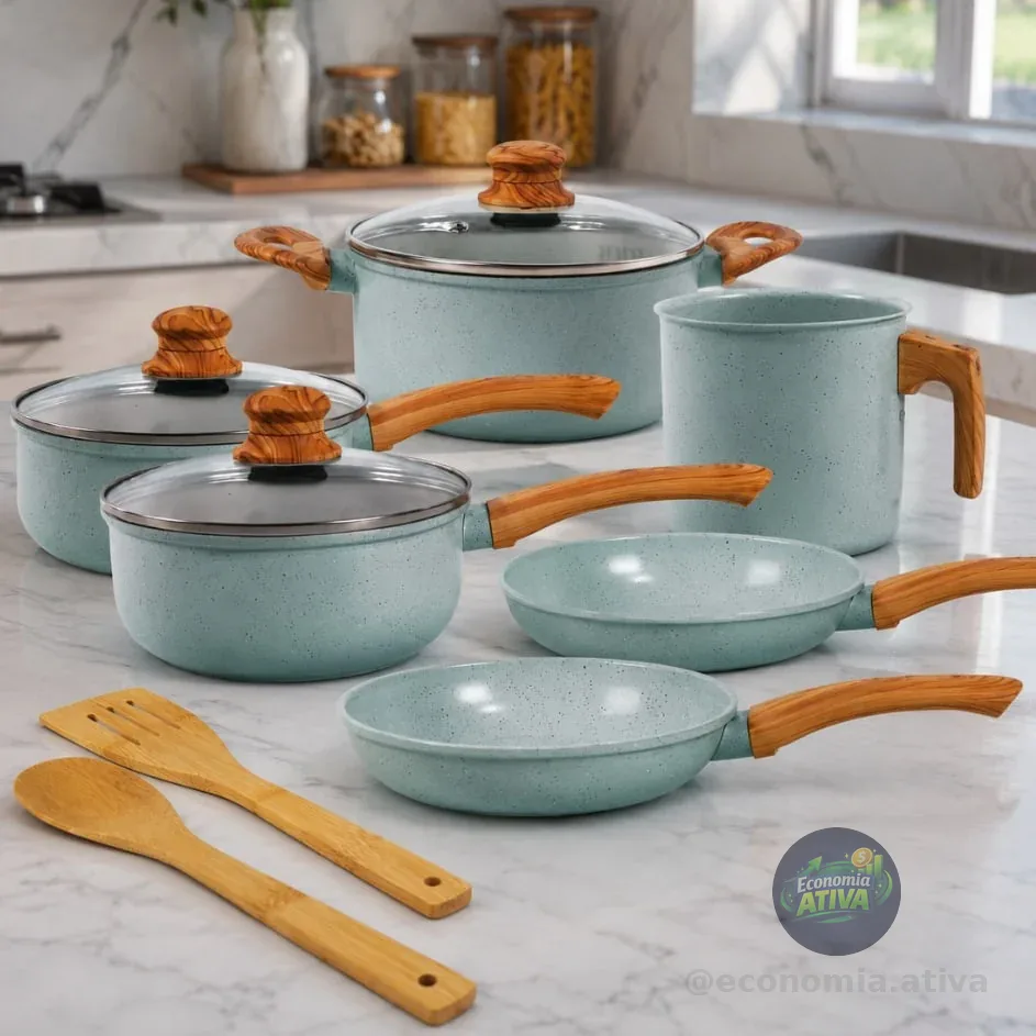 Jogo de Panelas de Alumínio Revestimento Cerâmico com Antiaderente Ecoglide Tuut Marble 8 peças