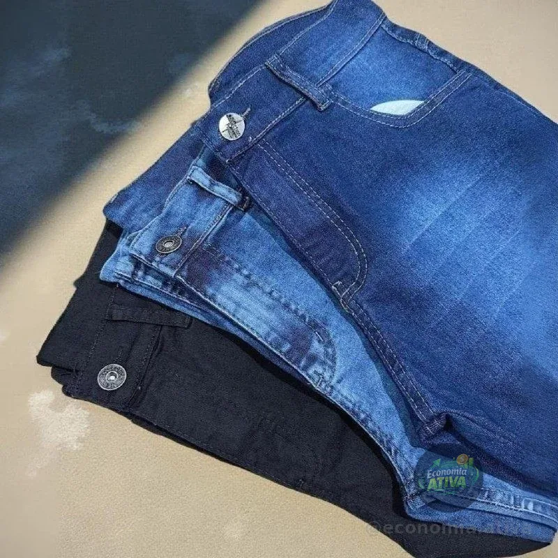 Kit 3 Calças Jeans Skinny Masculina Com Lycra Estica Bem Nf Azul Claro Cinza Preta 42