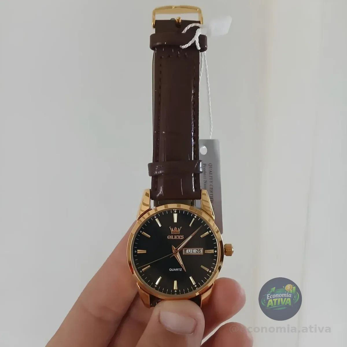 Relógio Social Masculino A Prova D'água Couro Olevs Luxo Nf Marrom Dourado Preto