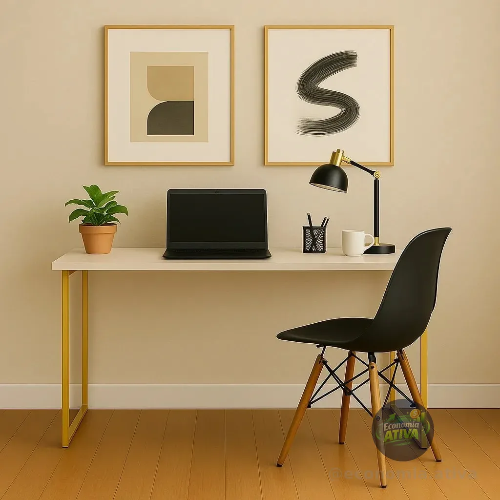 Escrivaninha Industrial 110cm  Mesa Estudo Aparador Pés Aço