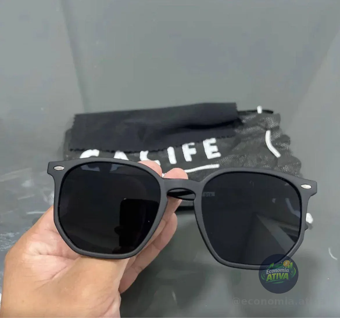 Óculos De Sol Hexagonal Premium Proteção Uv400 Flexivel Moda Vintage Kit Case Brinde Tendencia Cacife Brand Acetato Italiano Preto Fosco Preto