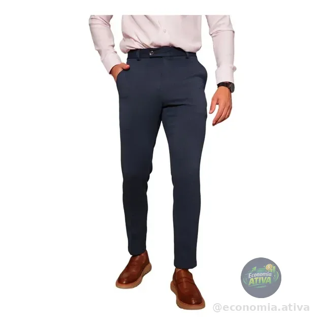 Calça Social Alfaiataria Masculina Malha Elastano Stretch