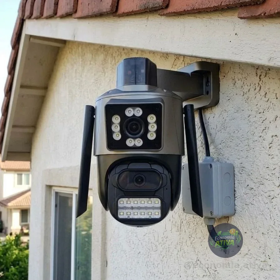 Câmera Segurança Wifi Ip Lente Dupla 2x 3mp Externa 360° A Prova Dágua Cor Cinza