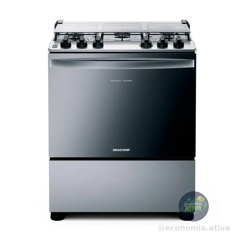 Fogão Brastemp 5 Bocas Cor Inox Com Botões Removíveis E Exclusivo Aro Protetor BFS5NCR BIVOLT