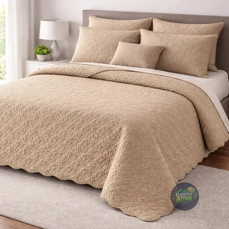 Cobre Leito Queen Matelado Dupla Face Leve Confortável Macio Cáqui Matelado