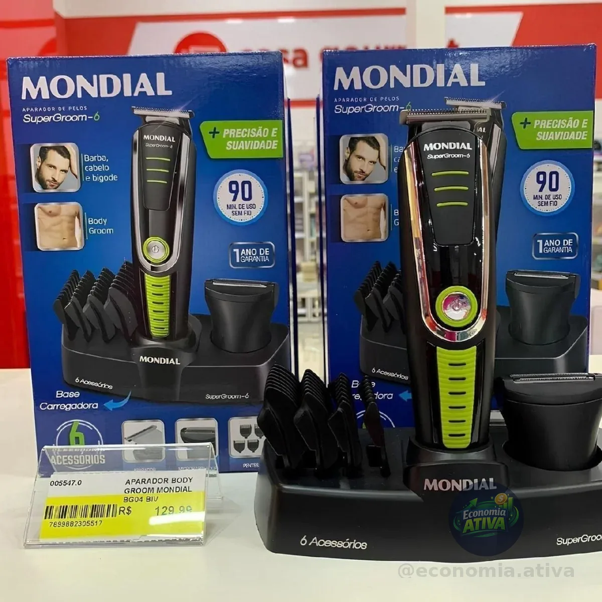Aparador De Pelos Super Groom 06, Mondial 6w Bg-04 Preto/verde 127/220v