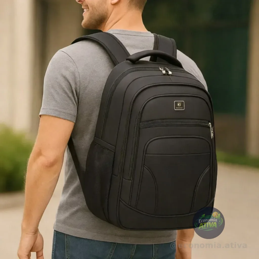 Mochila Masculina Feminina Alça Reforçada Faculdade Grande Escolar Viagem Executiva Anne Preto Liso