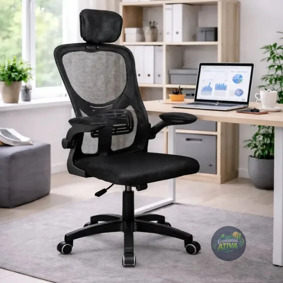 Cadeira Escritório Ergonômica Mesh Apoio Lombar 100kg Preto Malha