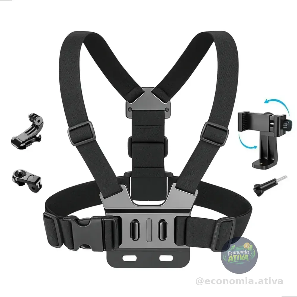 Suporte Peito Peitoral Celular Câmera Ação Gopro Preto Ajustável Esportivo