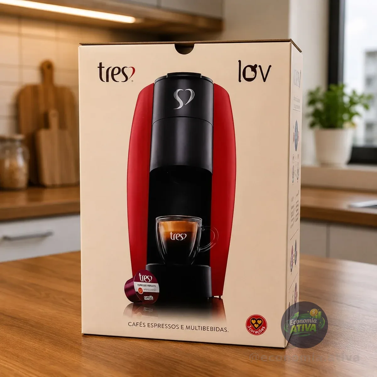 3 Corações TRES Cafeteira Espresso e Multibebida LOV Vermelha - 127V