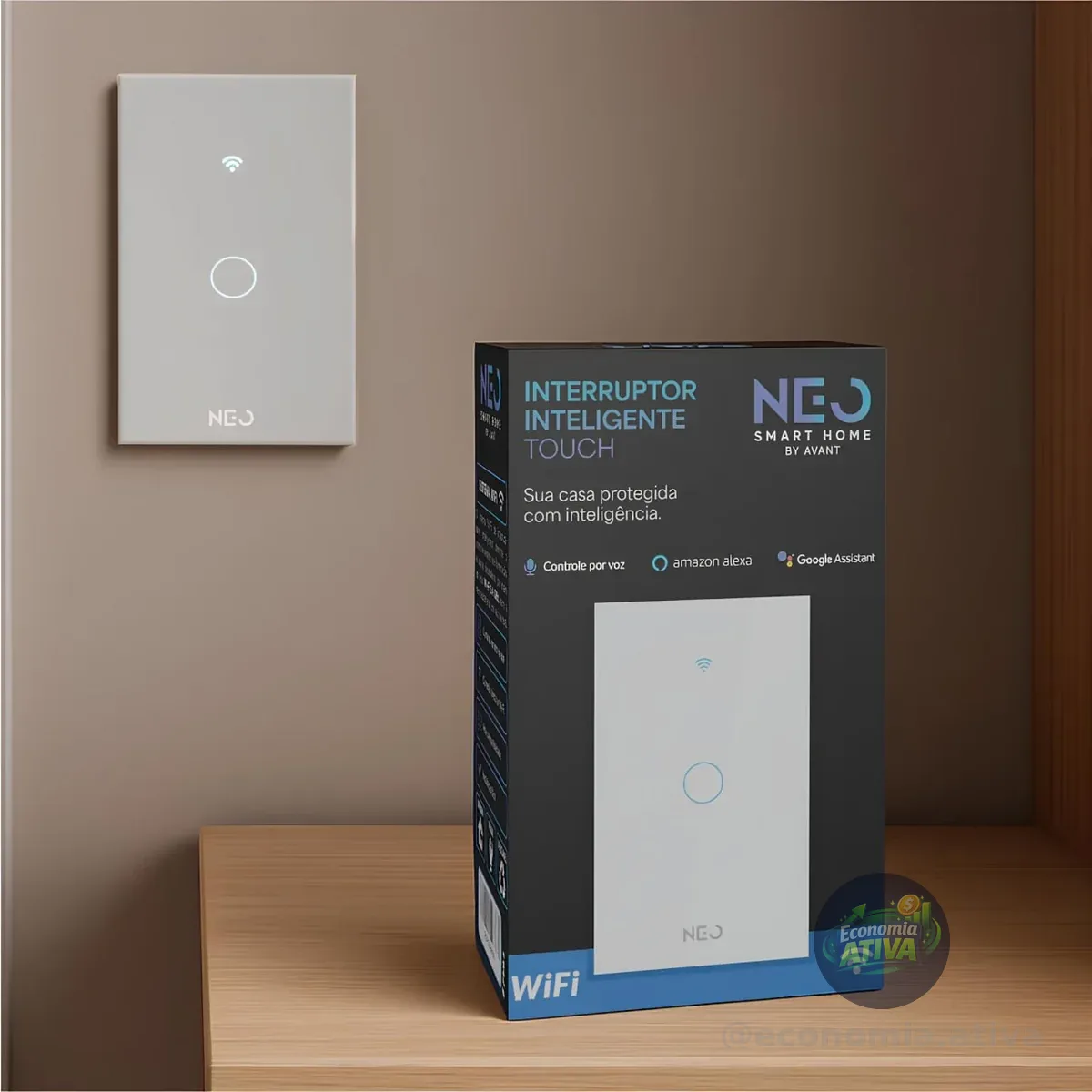 Interruptor Inteligente Smart Wifi 1 Botão Touch Alexa Google Bivolt 4x2 Branco Neo Branco 1 127/220v
