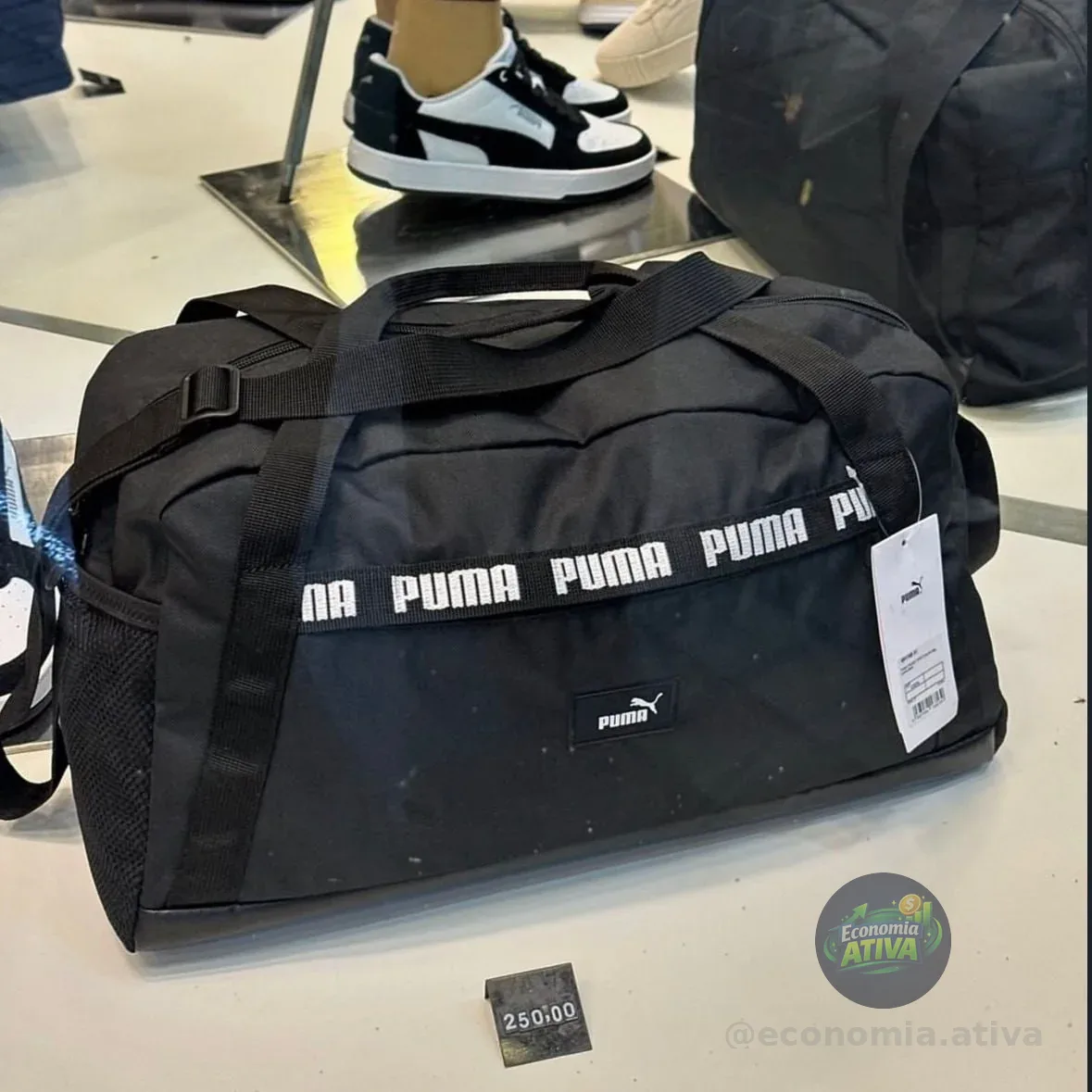 Bolsa Puma Phase Tape Small Sports Unissex Preta Lisa