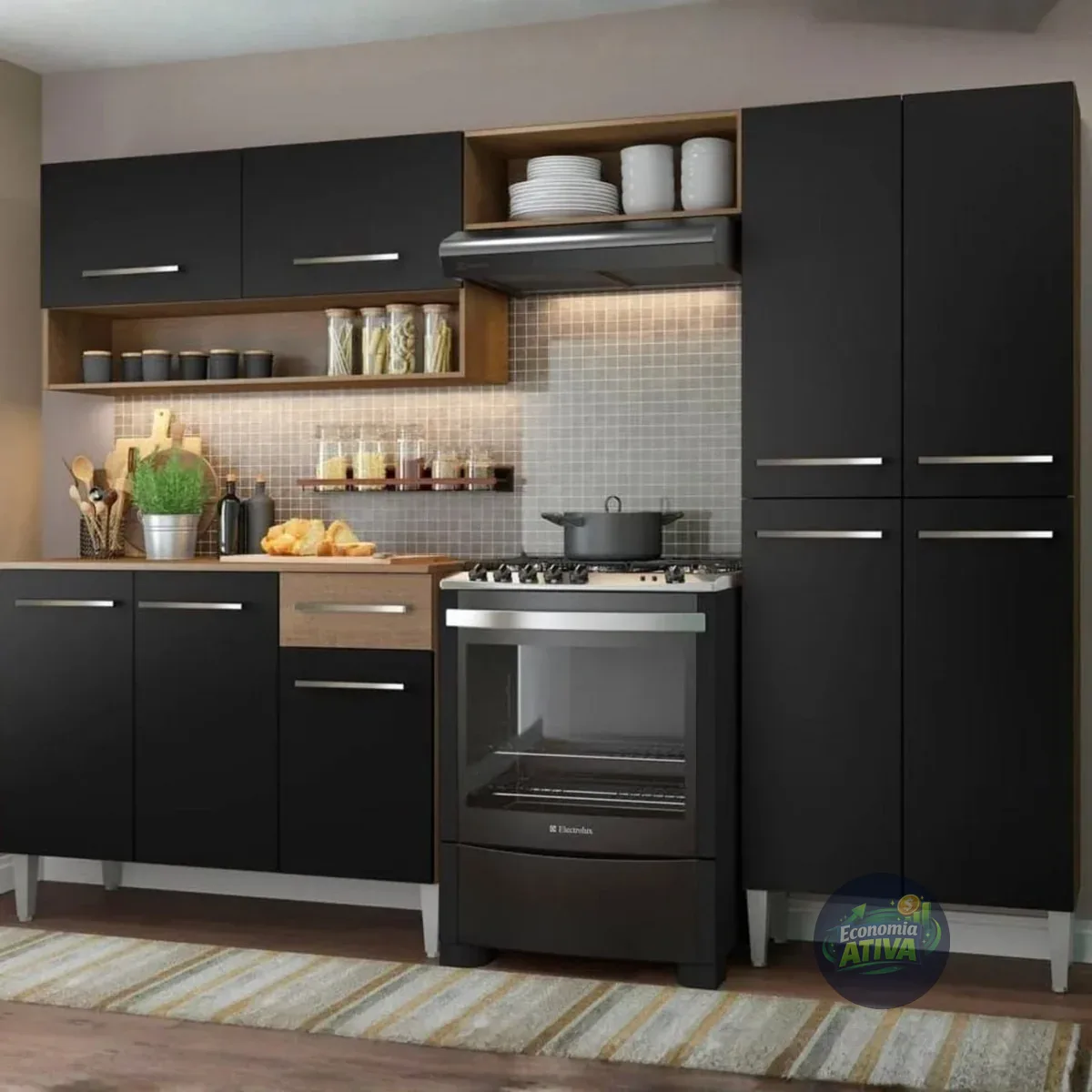Cozinha Compacta Madesa Emilly Pop Armário Balcão Paneleiro Cor Branco Marrom Marrom/branco