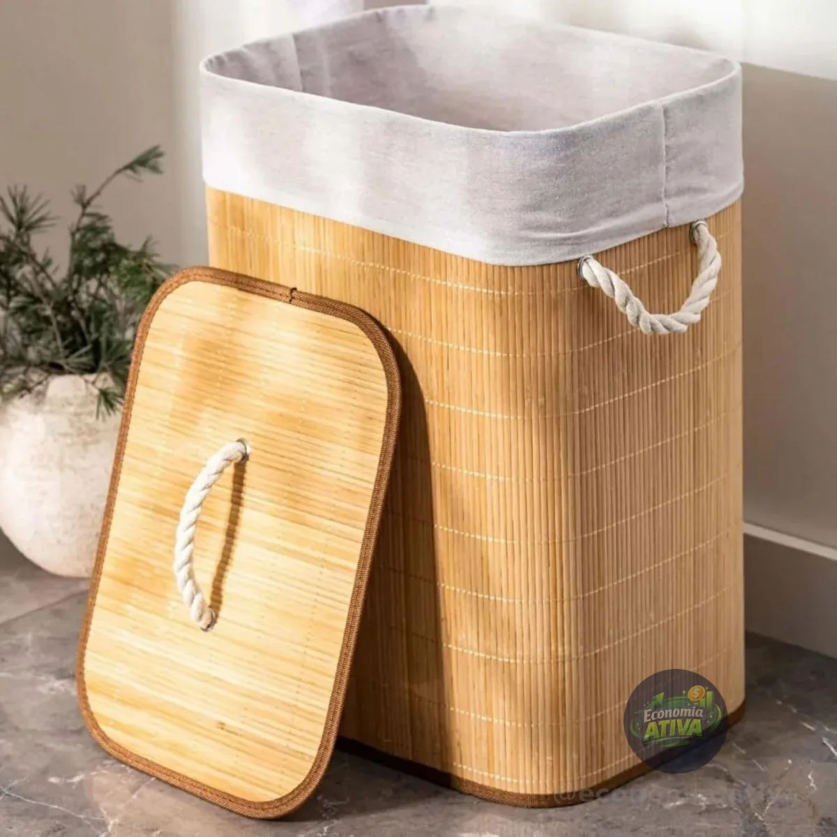 Cesto De Roupas De Bambu 50 Litros Yikasa