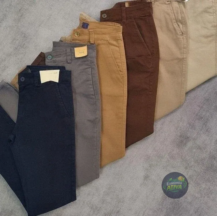 Calça Masculina Sarja Premium Esporte Fino Bolso Faca Lycra