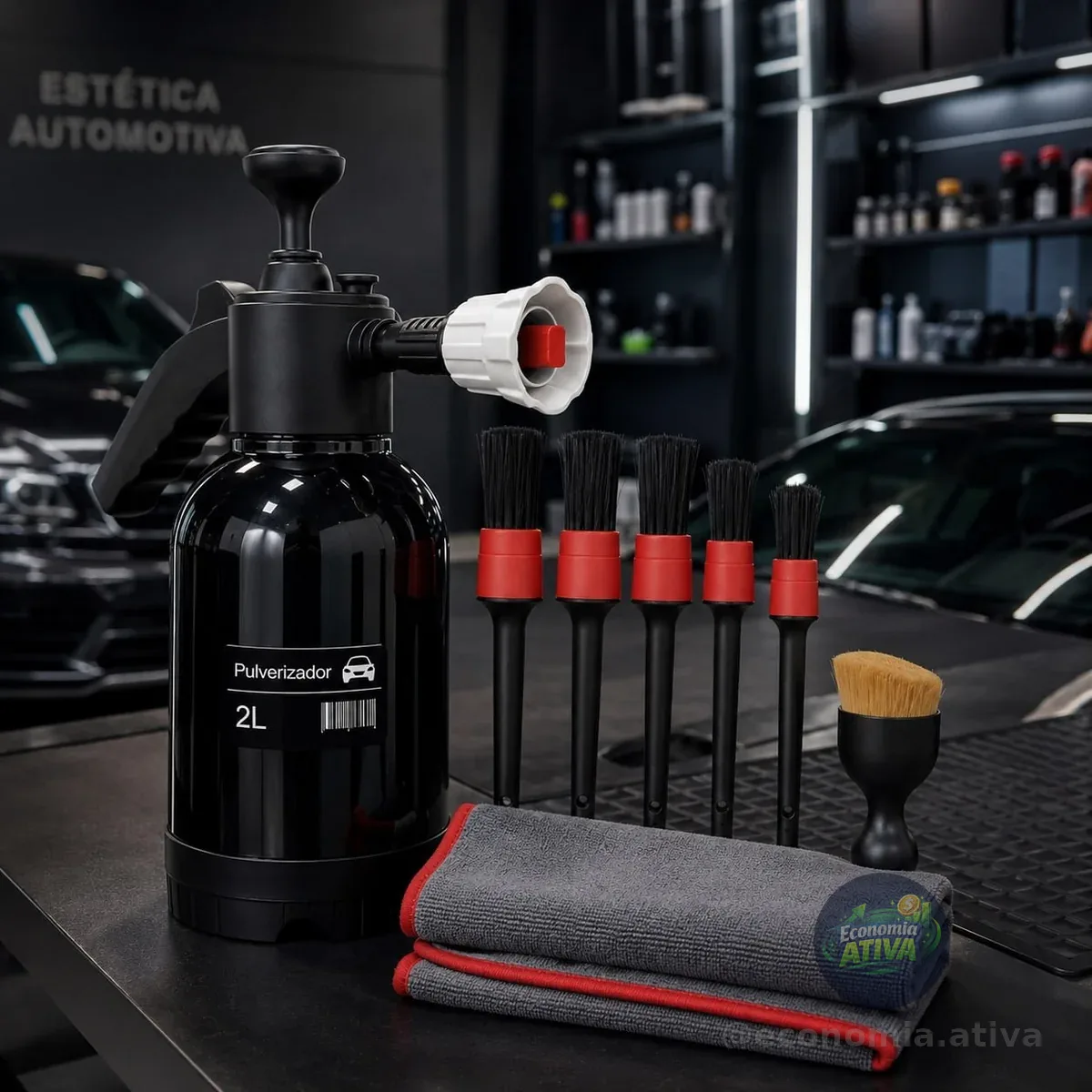 Kit Pulverizador Profissional 2l Pulverizador Híbrido 3 Em 1 Pressão 2 Litros Cor Preto Profissional + Pincel E Toalha Preto-pp
