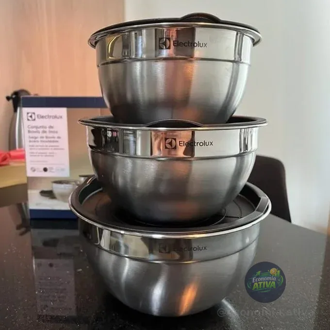 Conjunto De Bowls Tigelas De Inox Com Tampa Plástica