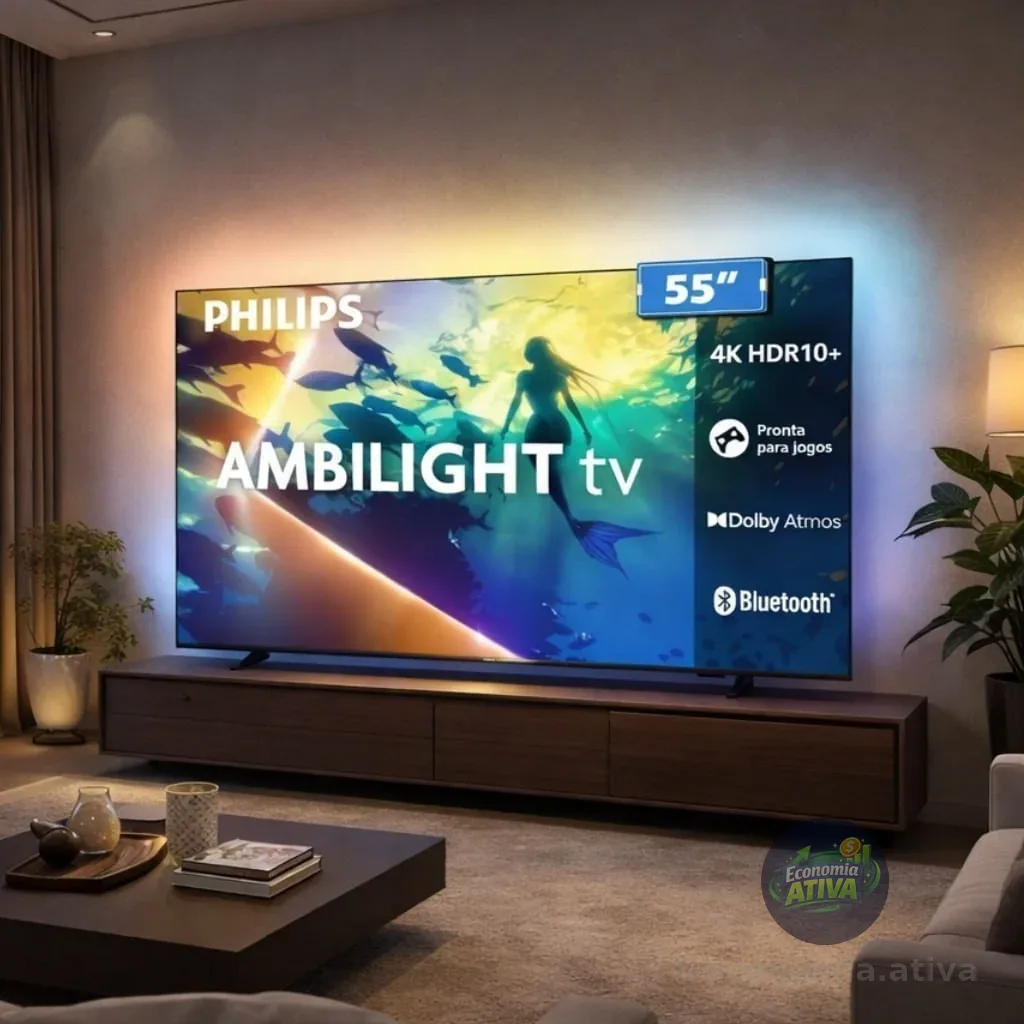 PHILIPS, Smart TV Ambilight 55" 4K, 55PUG8100/78, Comando de Voz, HDR10+/Dolby Atmos, VRR/ALLM, Bluetooth