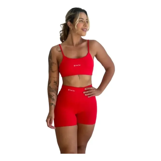 Conjunto Fitness Virginia Top Shorts Meia Coxa Cintura Alta