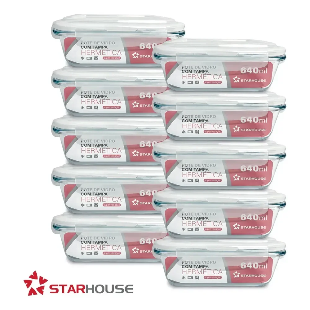 Kit 10 Potes Herméticos Vidro 640ml Starhouse Marmita Forno Micro-ondas