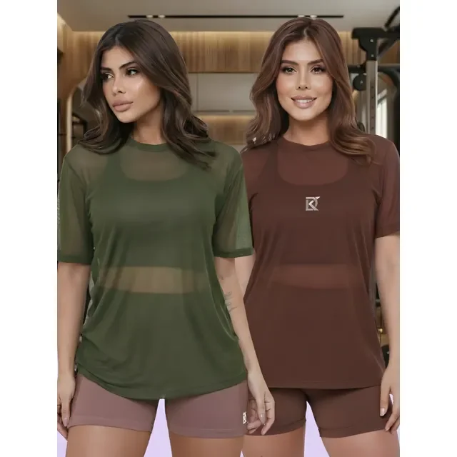 Kit 2 Blusa Fitness Feminina Tule Transparente Academia
