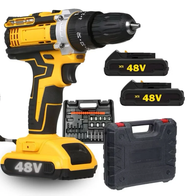 Parafusadeira Furadeira de Impacto a Bateria Recarregável Sem Fio 48v 2 Baterias Com Maleta Completo