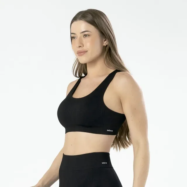 Top Nadador Canelado Sem Costura Fitness Academia Selene