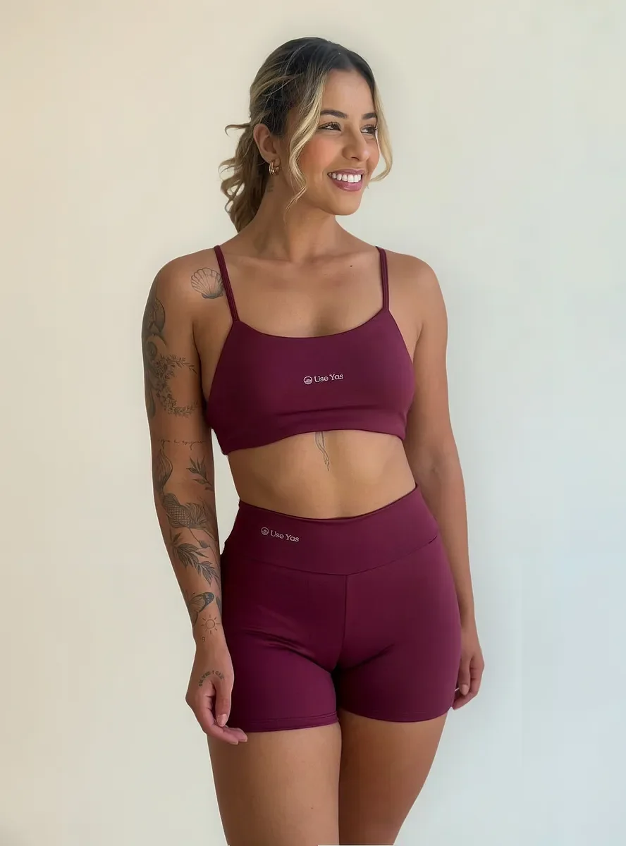 Conjunto Fitness Virginia Top Shorts Meia Coxa Cintura Alta