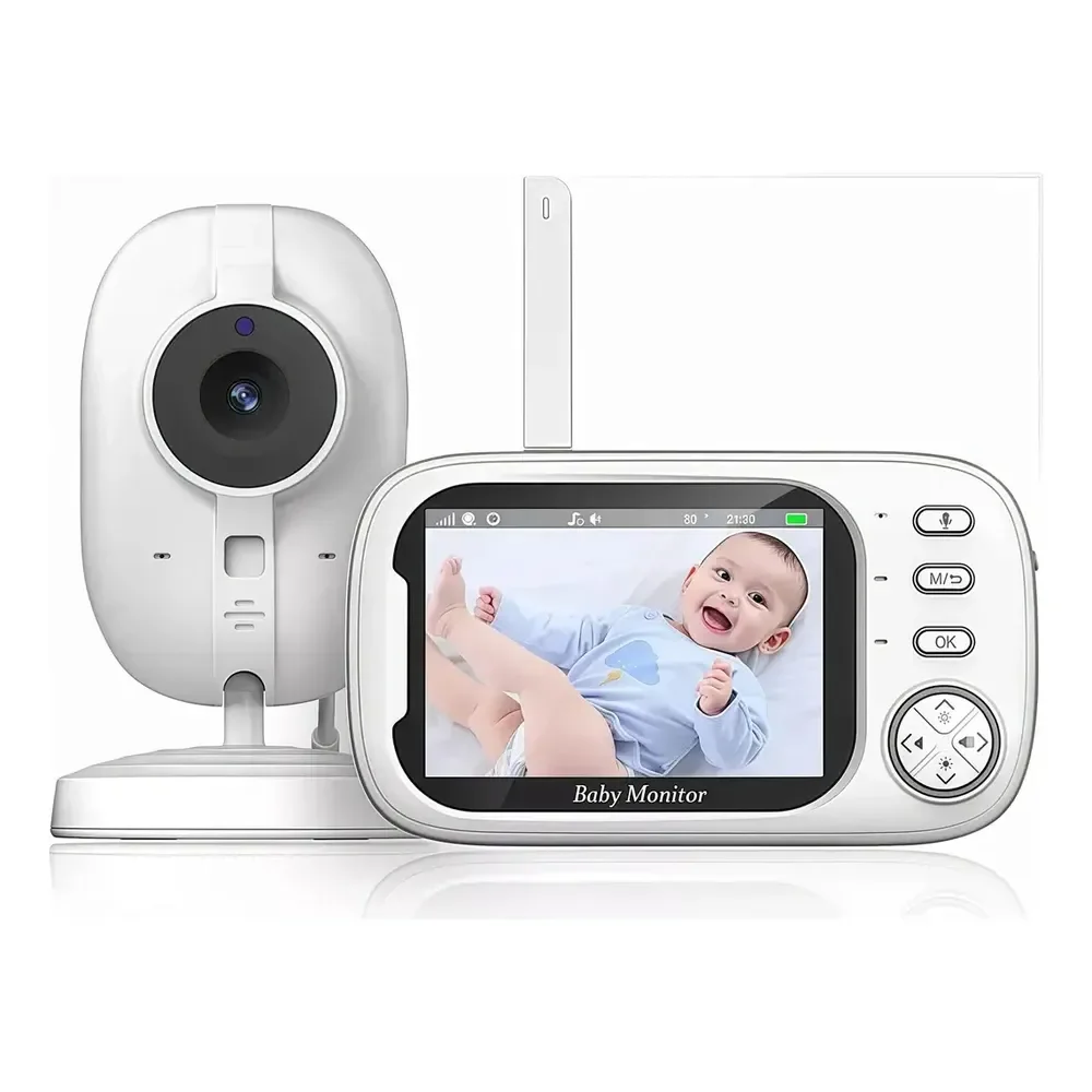 Babá Eletrônica Abm600 Câmera Semfio Visão Noturna 20h 3.5'' Lcd Tela Grande De Alta Definição Multifuncional Alarme Com Microfone 127/220v Branco