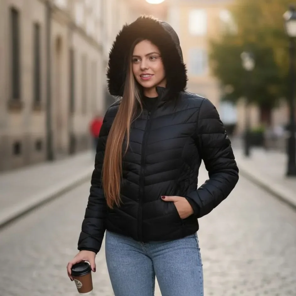 Jaqueta Bobojaco Feminina Puffer Impermeável Inverno Térmica Preto 40 A 42 Lisa