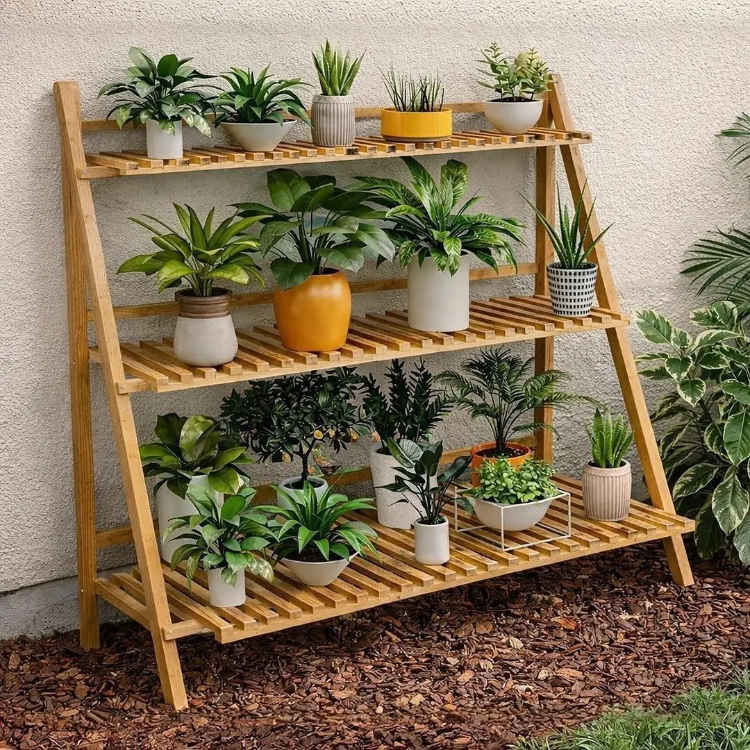 Estante Para Vasos De Plantas, Floreira De Madeira, Dobrável Madeira