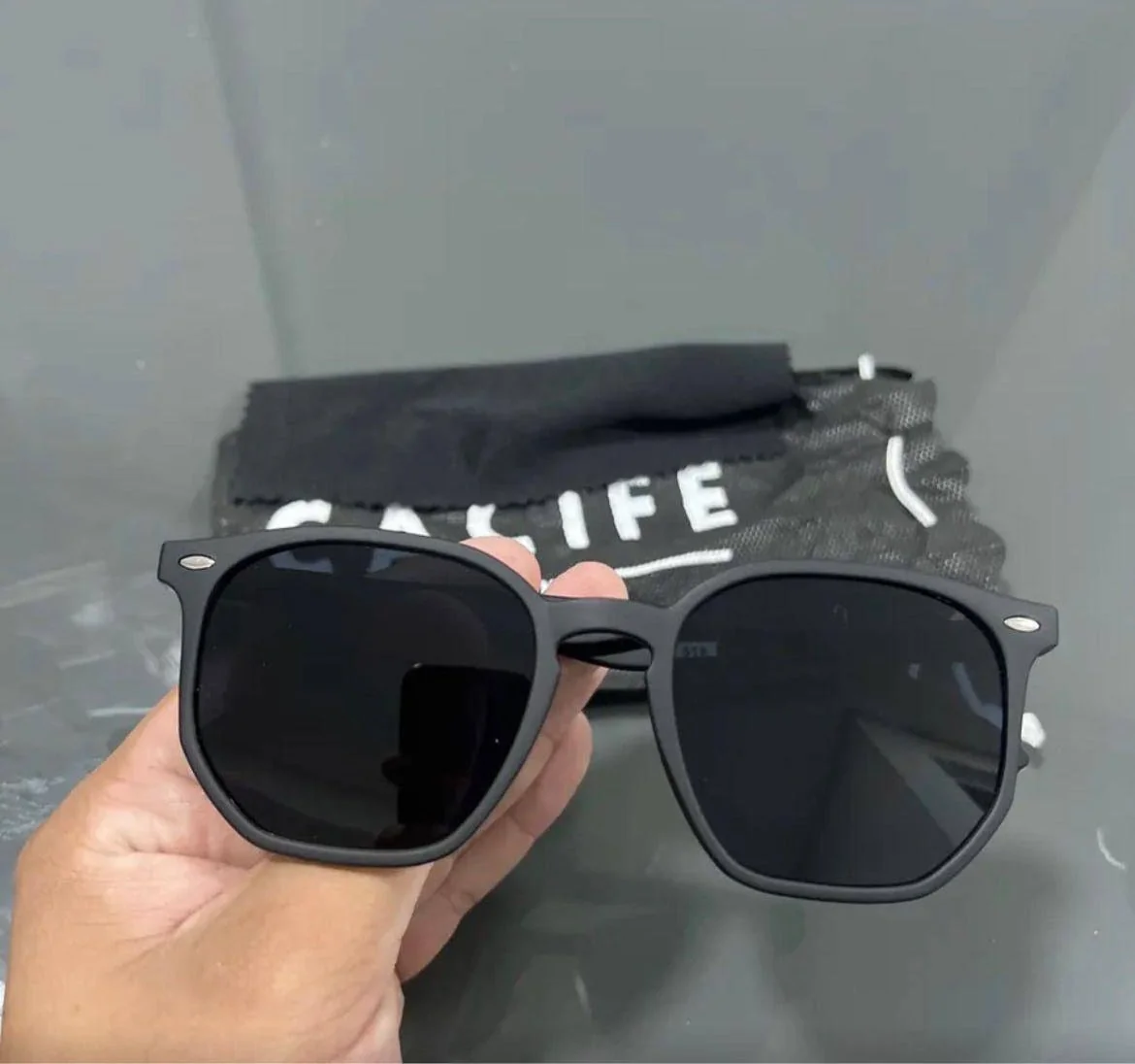 Óculos De Sol Hexagonal Premium Proteção Uv400 Flexivel Moda Vintage Kit Case Brinde Tendencia Cacife Brand Acetato Italiano Preto Fosco Preto