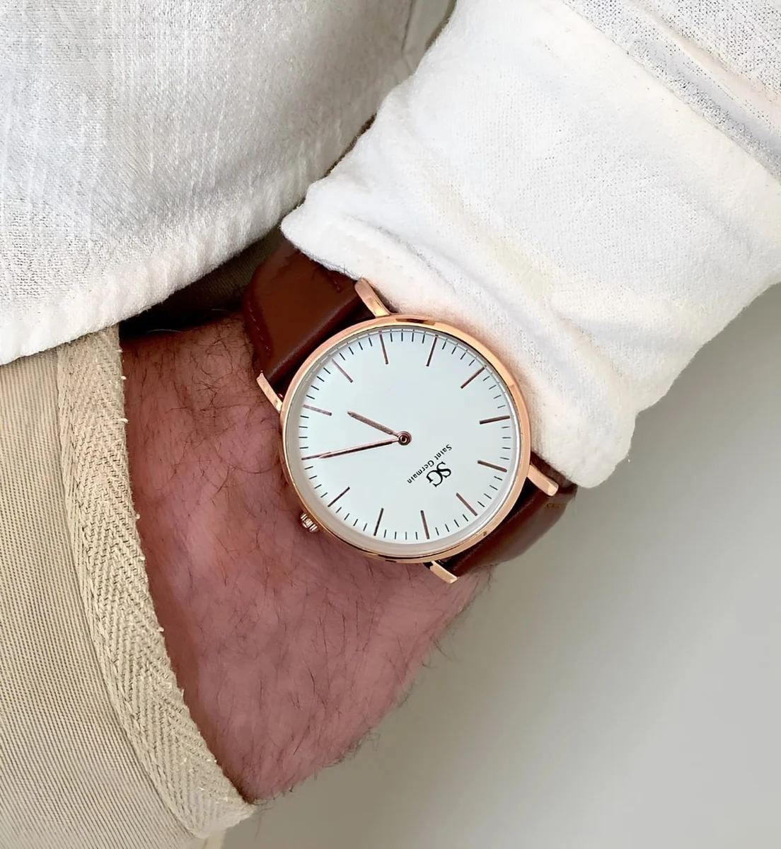 Relógio Saint Germain Bronx Rosé Gold 40mm Cor Da Correia Marrom Cor Do Fundo Branco