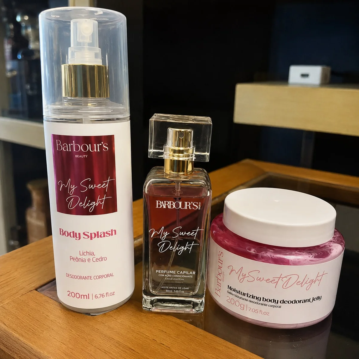 Kit Barbour's Beauty My Sweet Delight - Geleia Hidratante 200g - Body Splash 200ml - Perfume capila 50ml