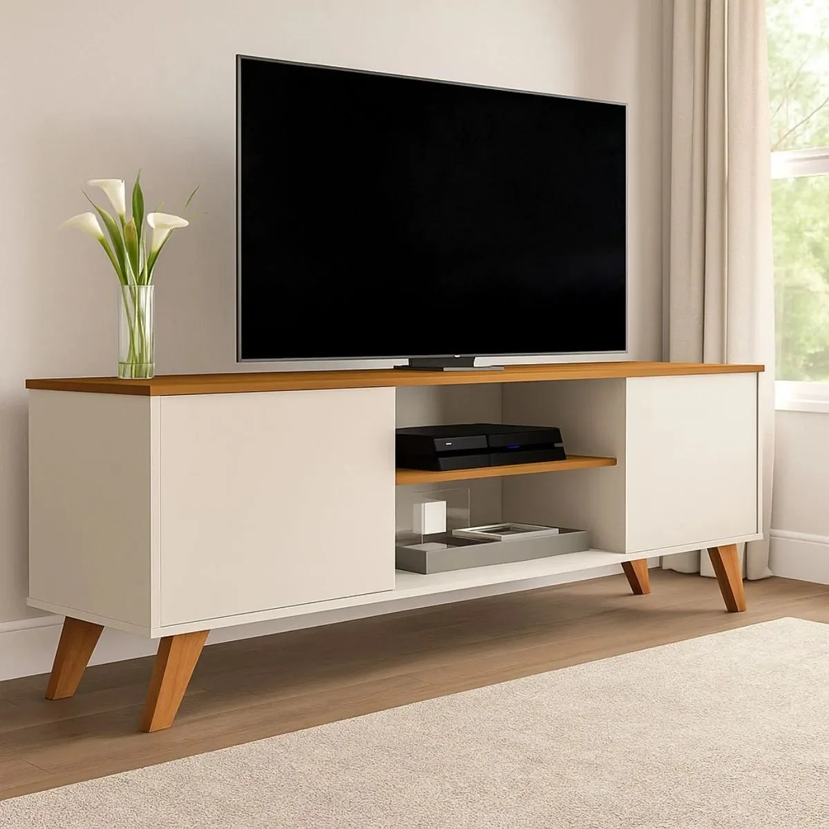 Rack Sala Estante Tv 58 Polegadas Home Bancada Helena